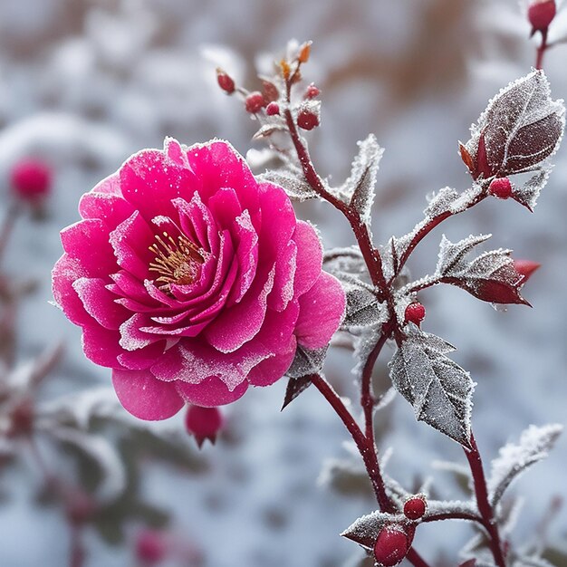 Foto frozen dog rose winter day generato da ai