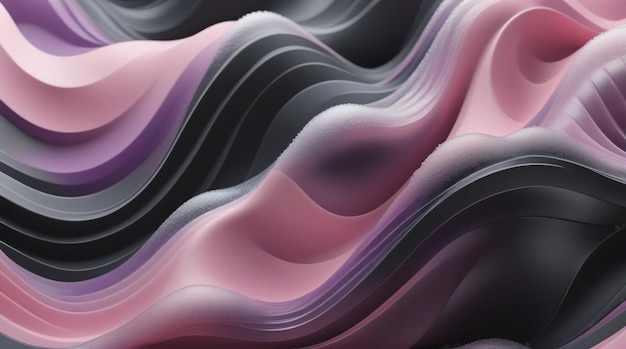 Frozen Elegance 3D Abstract Background with Glass Black Wavy Layers in Pink and Purple Colors y