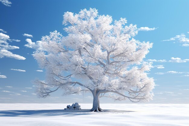 Frozen Elegance 3D Render of Snowy Tree Landscape