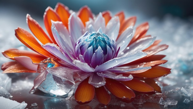 Frozen Elegance Exotic Flower Blooms Amidst Delicate Ice