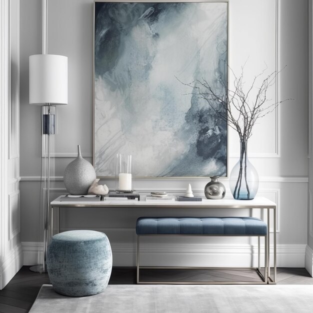 Frozen Elegance A Scandinavian Inspired Showcase of Modern Console Tables in Icy Blues and Soft Gra