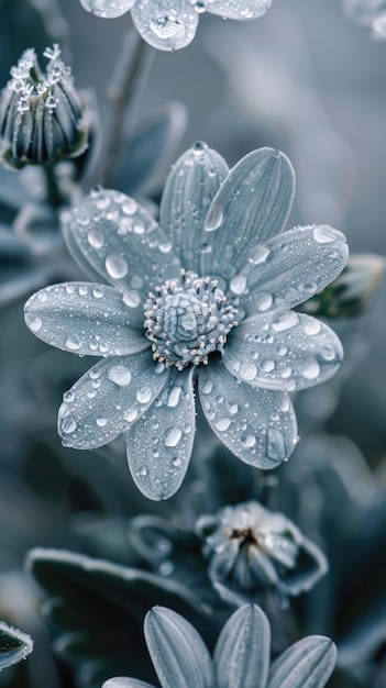 Frozen flowers and leaves