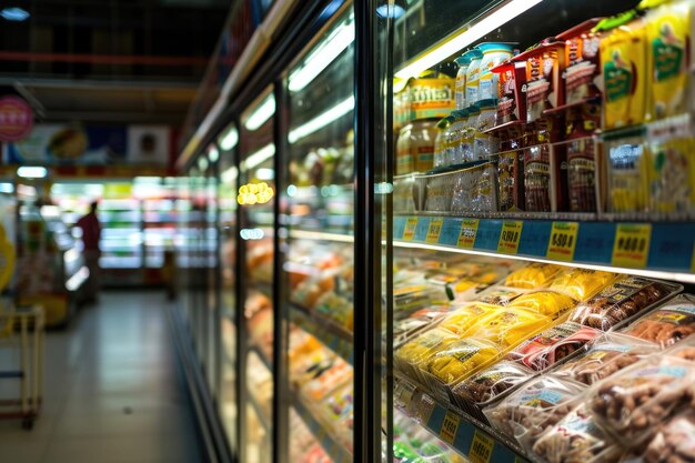 Frozen food shelves at grocery store in Bekasi Indonesia