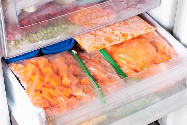 Photo frozen food vegetables pumpkin, stocks healthy life. vegetables containing carotene