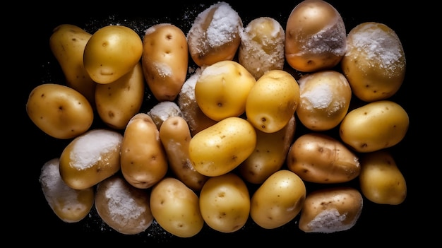 그릇에 담긴 냉동 감자튀김 유기농 야채 검은 나무 배경 AI Generative