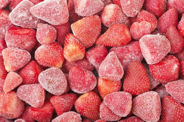 Frozen fresh strawberries background