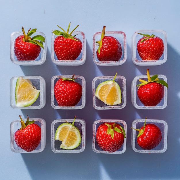 frozen fruits in ice cubes