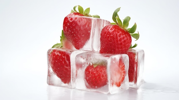 Frozen fruits in a transparent ice cube