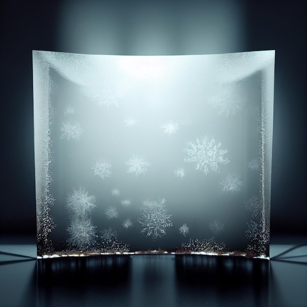 Frozen glass 3d background product display stand illustration abstract screen covered with ice texture design