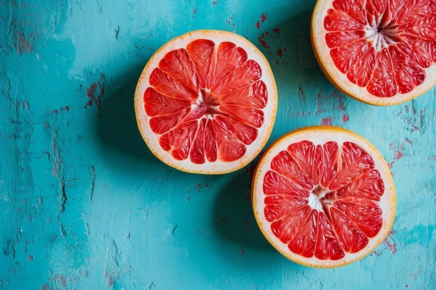 Frozen grapefruit on turquoise background