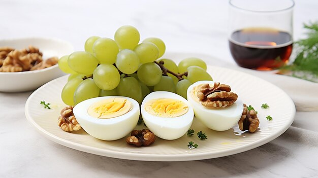 Frozen grapes with walnuts and hard cheese