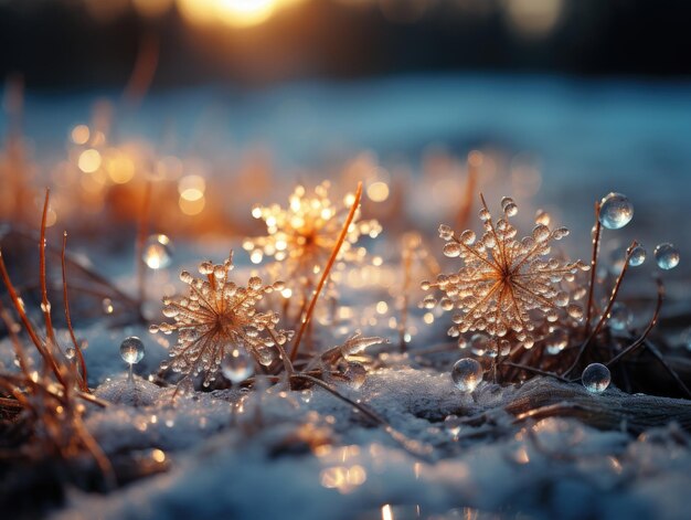 Photo a frozen grass with dew drops on it