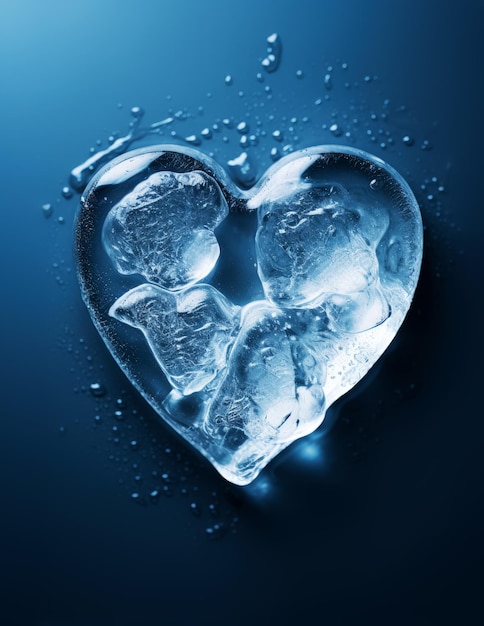 Замороженное сердце тает на синем фоне День святого Валентина