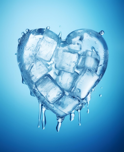 Frozen heart melting on blue background Valentines Day