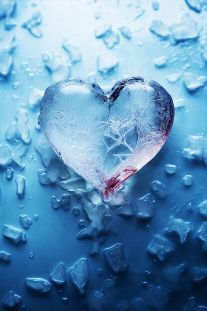 Frozen heart melting on blue background Valentines Day