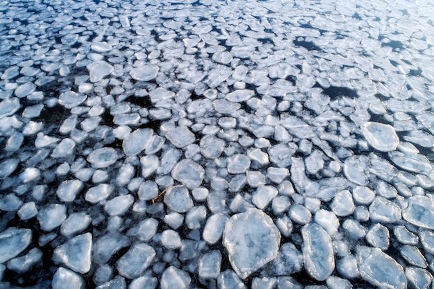 Frozen ice on as a, a bird's-eye view. Textured surface