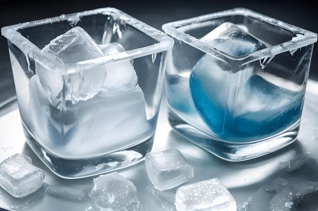 Photo frozen ice cube with fish inside