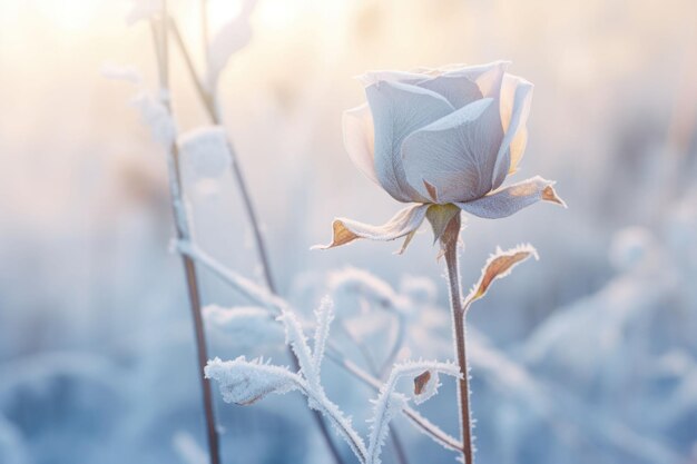 Frozen icy flowers in winter Winter scene Generative AI illustration