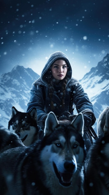 Frozen journey person with sled of dogs traverses snowy antarctica an epic adventure through icy