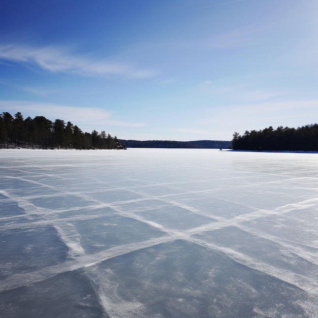 Фото Замороженное озеро - гладкая стеклянная поверхность для зимних развлечений