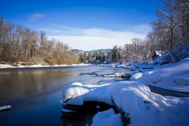 Frozen lake against sky during winter