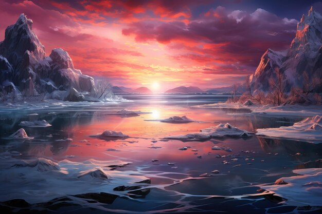 Замороженное озеро Закат Генеративный ИИ