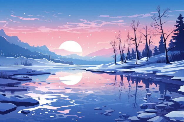 Frozen Lakeside Reflections Generative AI