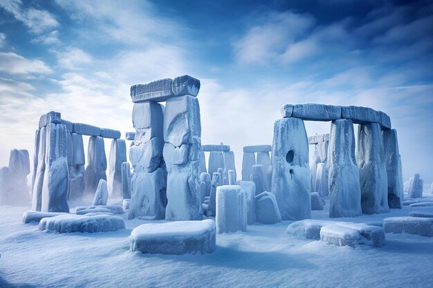 Photo the frozen landscape of the frozen ice sculpture