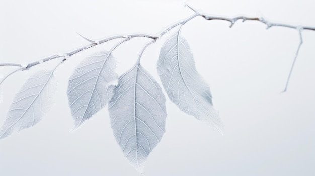 Foto foglie congelate su un ramo nella neve ai