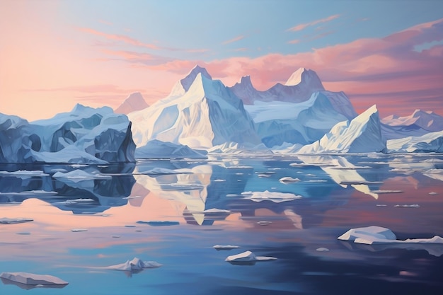 Frozen Majesty Painting of Icebergs on Calm Waters Generative by Ai