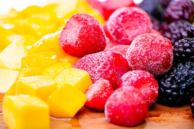 Frozen mango and frozen strawberries