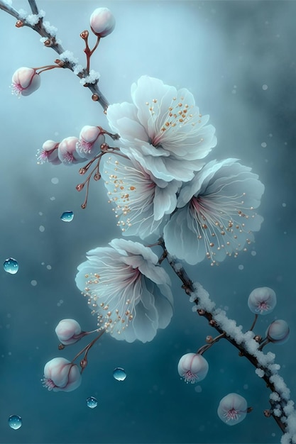 Frozen nature, Plum blossom tree