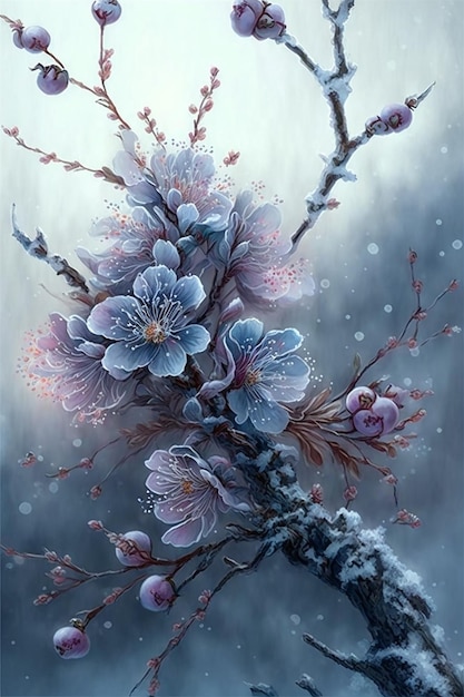 Frozen nature, Plum blossom tree