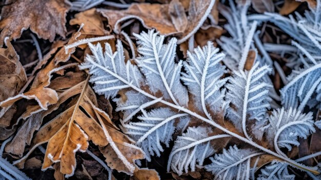 Photo frozen oak leaves on the forest floor