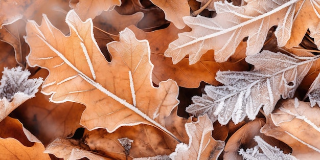 Frozen oak leaves