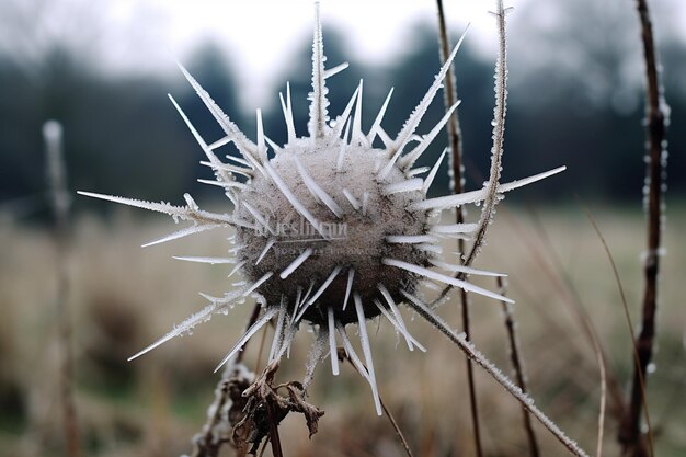 Photo frozen onopordum acanthium