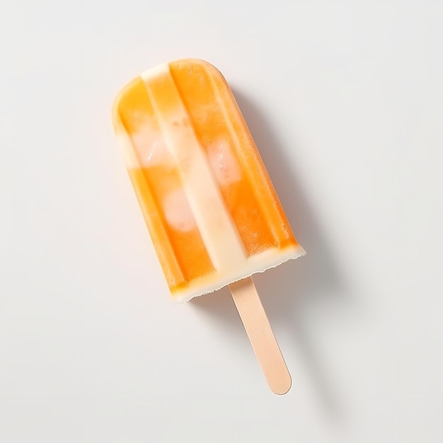 Frozen orange and vanilla popsicle isolated on white background