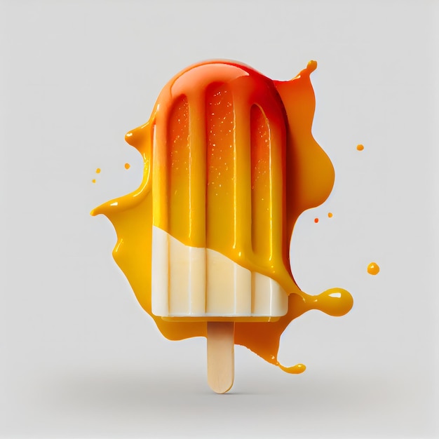 Photo frozen popsicle with fruit sauce in white background ai generative