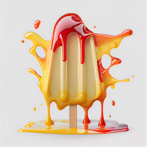 Frozen Popsicle with fruit sauce in white background Ai generative