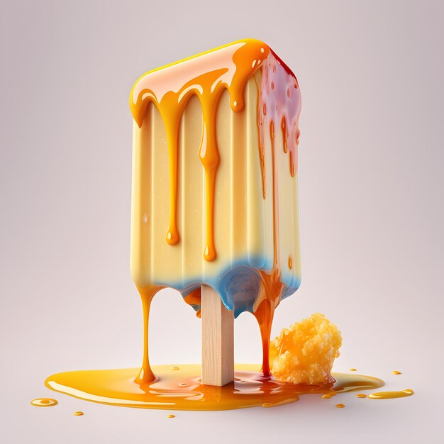 Frozen Popsicle with fruit sauce in white background Ai generative