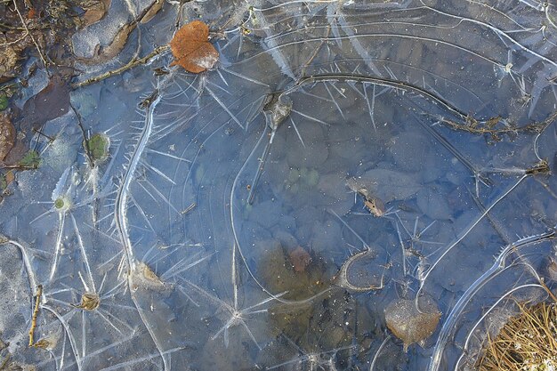 凍った水たまりの背景、冬の抽象的な季節の氷