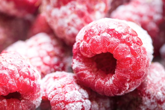 Frozen raspberries closeup. macro.