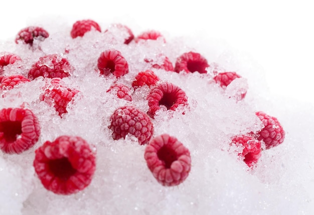 Frozen raspberries covered with hoarfrost