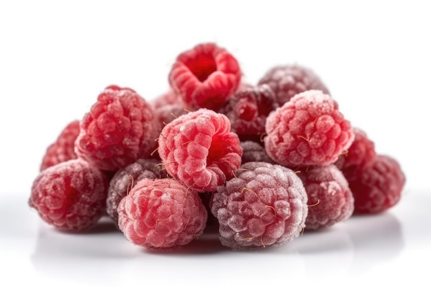 Frozen Raspberries On White Background Generative AI