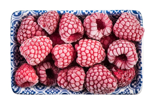 Frozen raspberry fruits close up