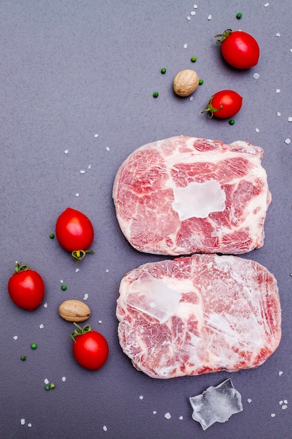 Frozen raw pork steak