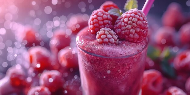 Frozen red berry smoothie in a glass perfect for a nutritious morning mealAI Generative image