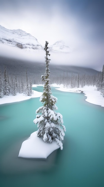 A frozen river in banff national park