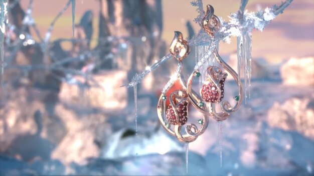 Foto frozen rose jewelry creatieve animatie render visualisatie 3d