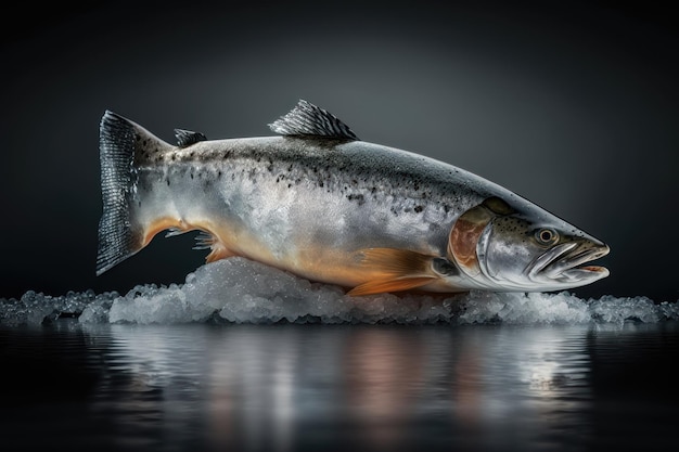 Frozen salmon on ice AI generated